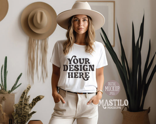 Bella Canvas Shirt, Boho Mockup, Model Mockup, Tshirt Mockup