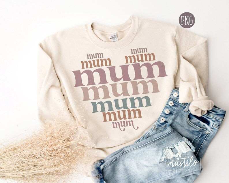 Mum PNG, Mum Png Heart, Retro Png, Groovy Png, Mother's Day Png