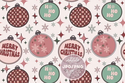 Retro Christmas Ornaments Seamless Pattern, Christmas Sublimation Pattern