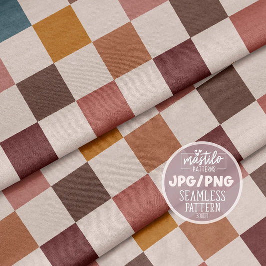 Fall Checker Seamless Pattern, Fall Multi Color Checker Seamless Repeat