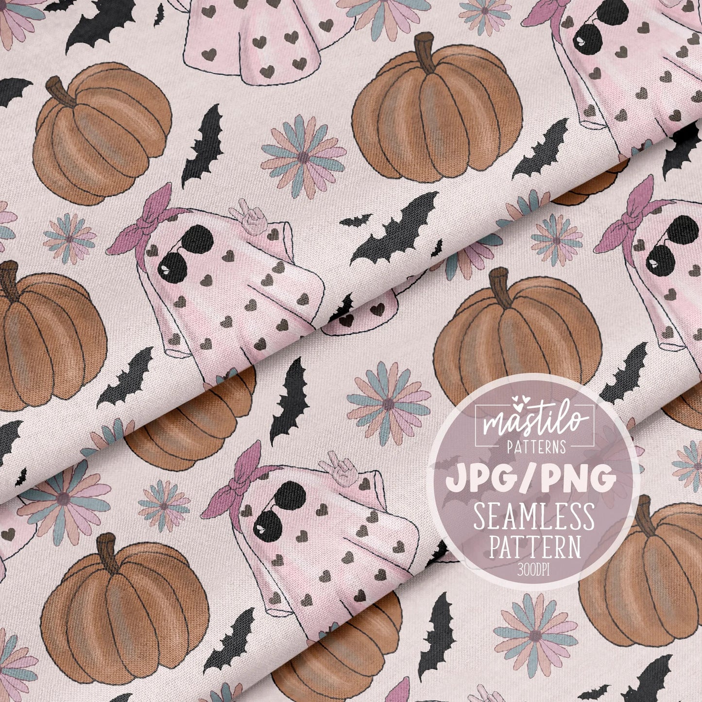 Groovy Ghost Halloween, Halloween Seamless Pattern, Halloween Fabric Pattern