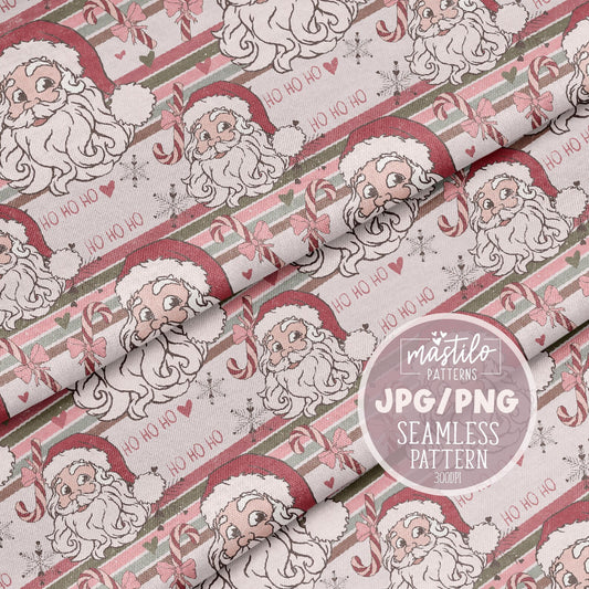 Retro Vintage Santa Christmas Seamless Pattern, Retro Santa Christmas Pattern