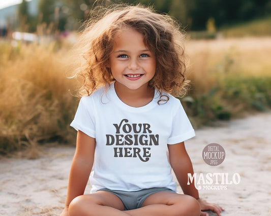 White Kids T-shirt Mockup, White Bella Canvas 3001T Mock, 3001Y Kids Model Mock