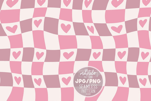 Groovy Retro Checkerboard Valentines Seamless Pattern, Groovy Valentine