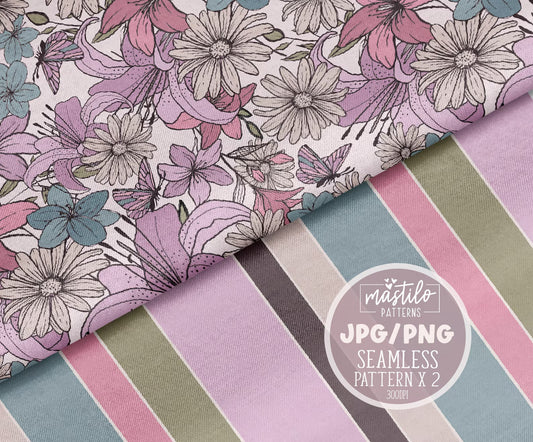 Floral Seamless Pattern, Wild Flowers Png, Boho Seamless Digital Design