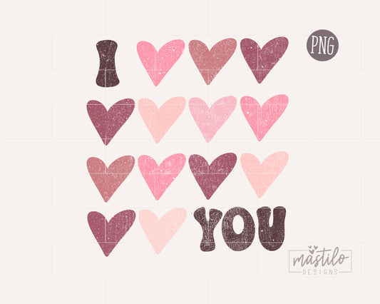 I Love You PNG, Valentines Png Designs, Retro Png