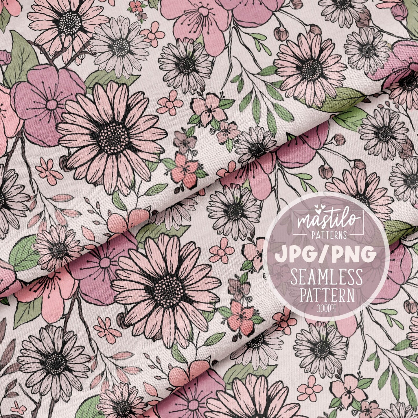 Boho Flowers Seamless Pattern, Boho Floral Pattern Design, Boho Seamless