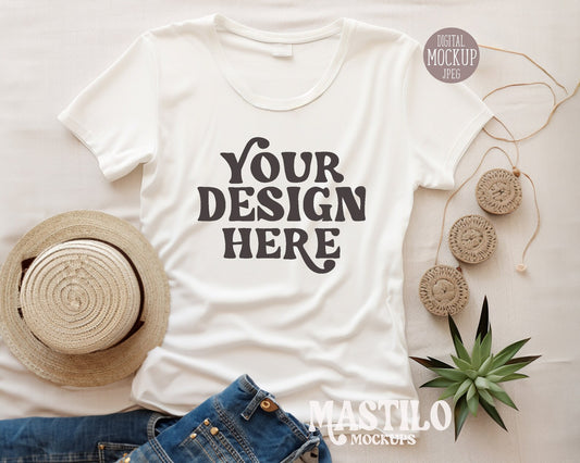 Styled Flatlay Mockup, Boho Mockup, Mockups, Natural Shirt Mockup