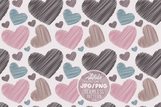 Scribble Hearts Seamless Pattern, Hearts Fabric Pattern Design