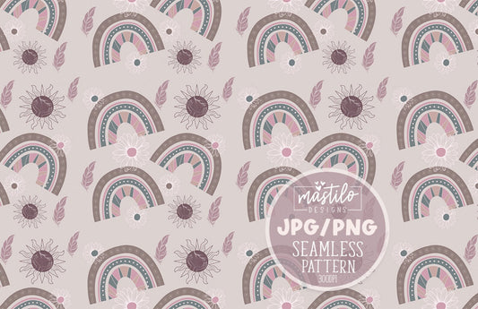 Boho Rainbow Seamless Pattern Design, Fabric Pattern Design, Neutral Seamless